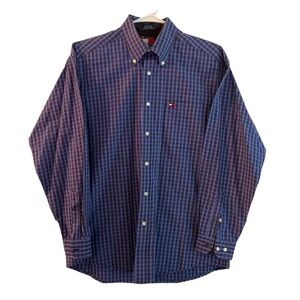 Tommy Hilfiger Button Down Long Sleeve Shirt Men’s Size Medium Blue Plaid